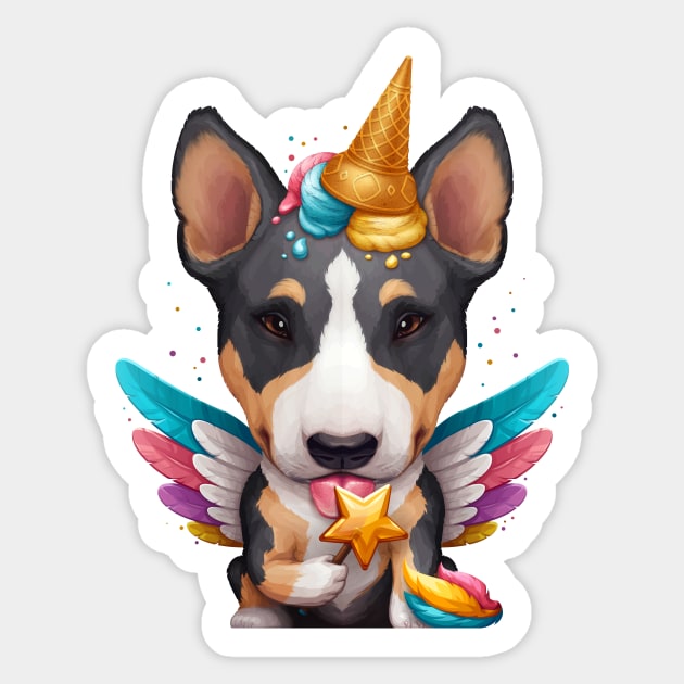 Tricolor English Bull Terrier Ice Cream Unicorn Sticker by stonemask